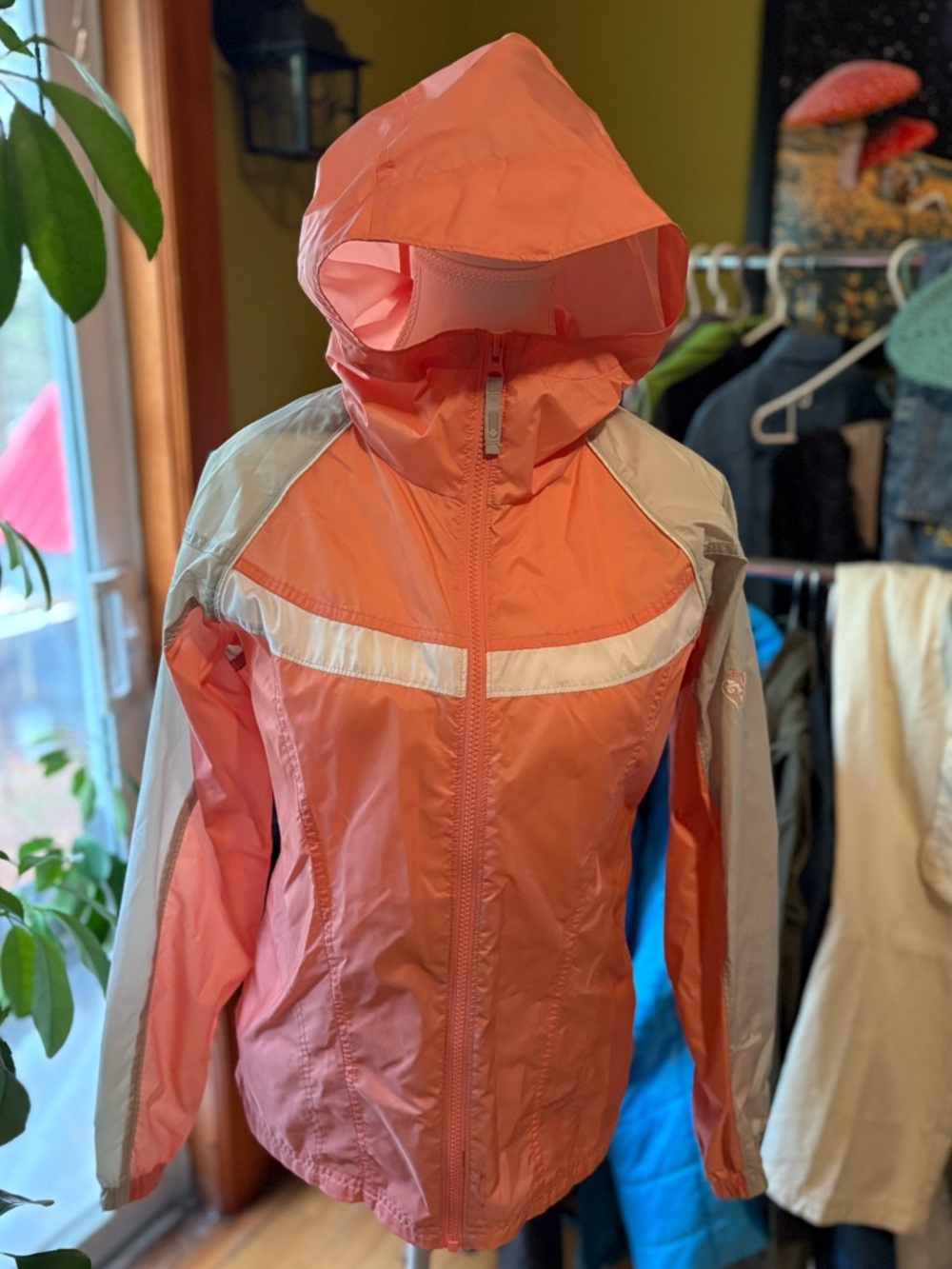Columbia Coral and Light Gray Kids Rain Jacket